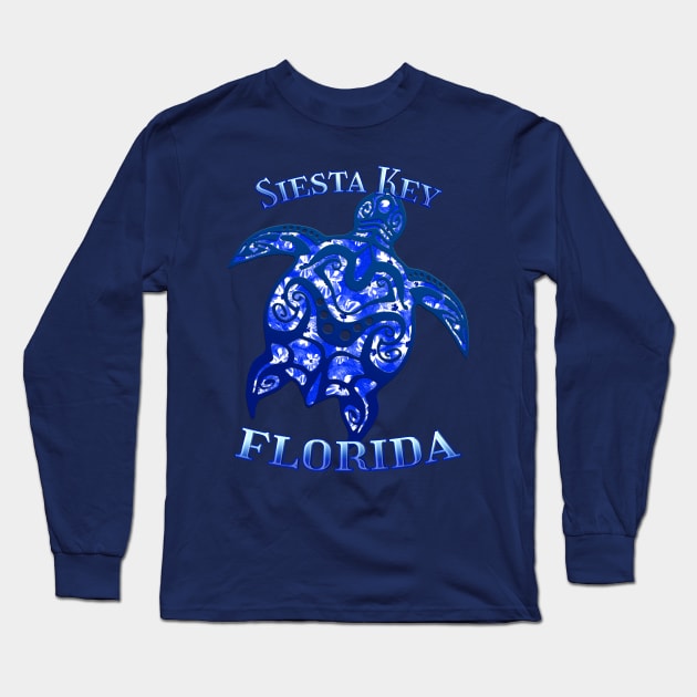 Siesta Key Florida Vacation Tribal Turtle Long Sleeve T-Shirt by macdonaldcreativestudios